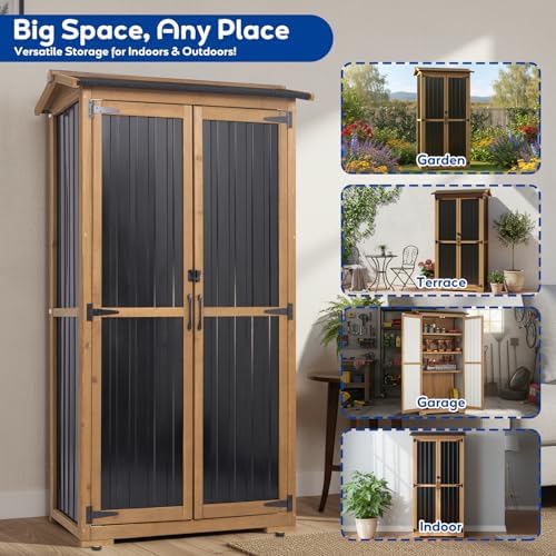 outdoor storage cabinet weather-resistant, wood & metal storage, package contents