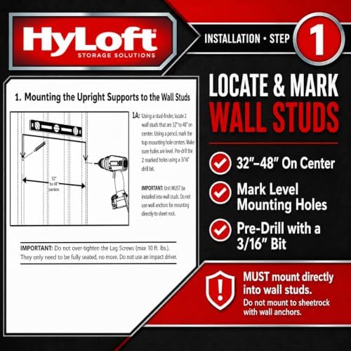hyloft wall-mounted folding tire storage loft rack, front angle view