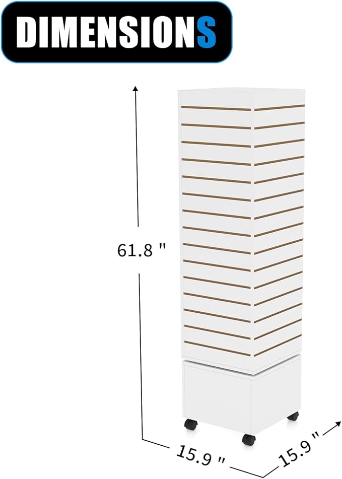 WISDOMFUR Rotating Slatwall Display Rack – 16"x16"x60" White Spinning Tower - Image 2