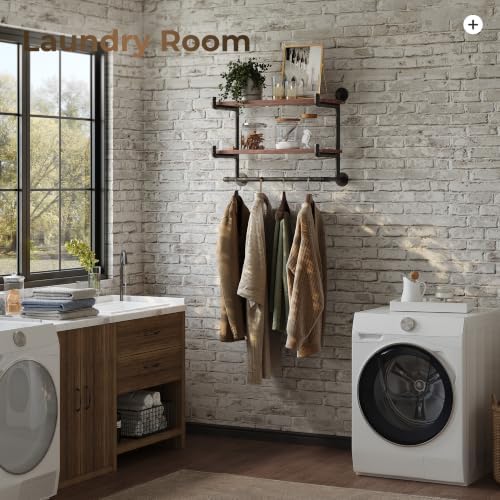 30in industrial pipe clothing rack, 2-tier wall mounted shown in use