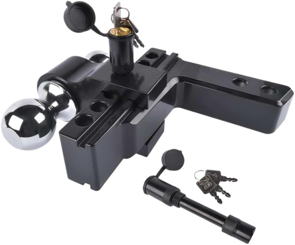 Black Adjustable Trailer Hitch Compatible with 2 Inch Receiver 6 Inch Drop Rise Aluminum Drop Hitch 12500 LBS for Heavy Trucks