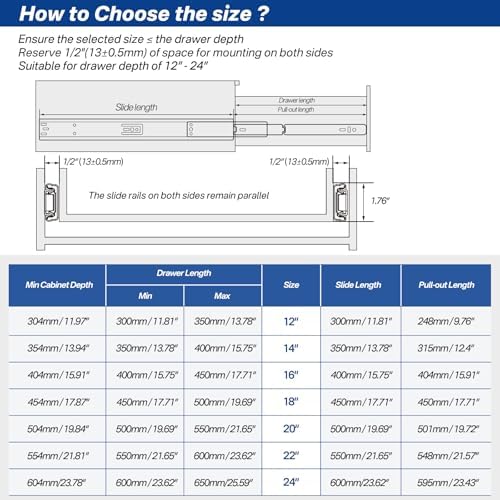 4 pairs 22 inch soft close drawer slides, front angle view