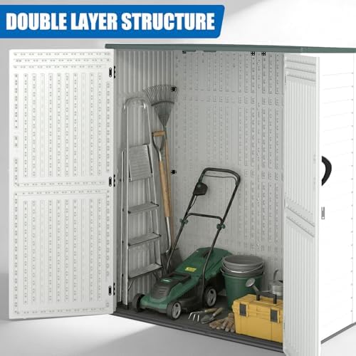 ehhly vertical resin storage shed, 60 cuft garden showing dimensions