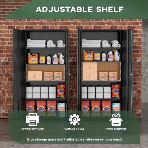 greenvelly metal cabinet, 72” black tool steel locking on a desk or shelf