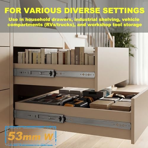heavy duty 40" drawer slides, full extension ball, side view