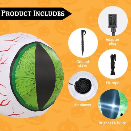 MUMTOP 4FT Halloween Outdoor Inflatable Eyeball Yard Decor with LED Lights