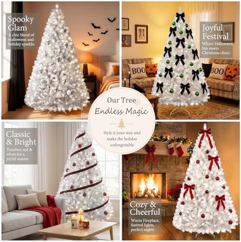 Prelit White Christmas Tree 6ft - White Halloween Tree with 300 LED Lights, 7...
