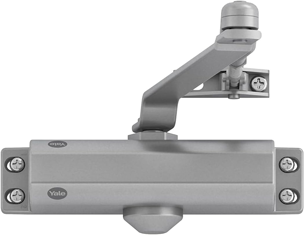 yale high door closer, silver, metal, stainless steel, main product view