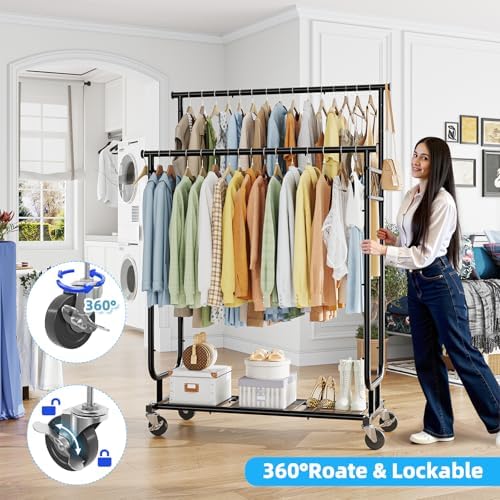 ekisemio heavy duty clothes rack, rolling clothing rack, package contents