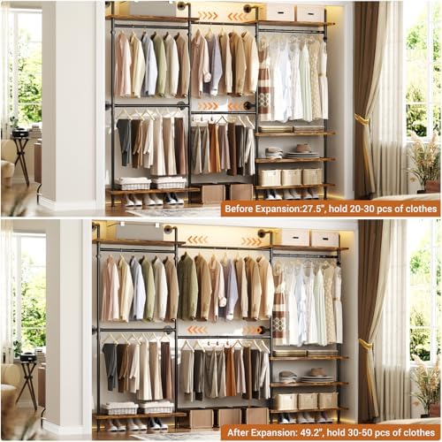 aheaplus industrial pipe clothing rack, expandable garment rack shown in use