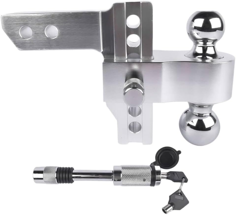 Adjustable Trailer Hitch for 2-Inch Receiver with 6-Inch Drop or Rise, Compatible with 2-Inch and 2-5/16-Inch Trailer Balls, 12500 lbs GTW Capacity