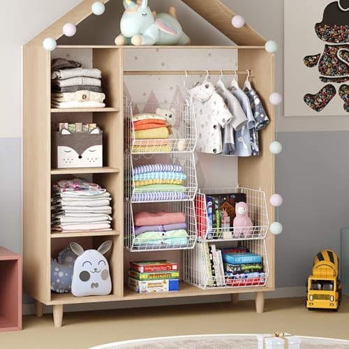 5 tier closet hanging organizer, clothes hanging shelves showing dimensions