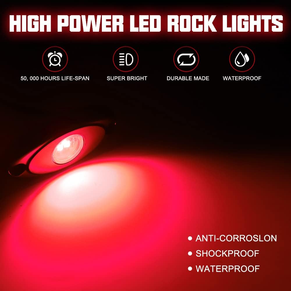 SUNPIE 12 Pods Red Rock Lights Kits for Off Road Truck Car ATV SUV Motorcycle Under Body Glow Light Lamp Trail Fender Lighting, Extension Wires Provided(Red)
