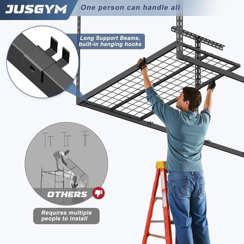 4x8ft overhead garage storage rack 750lbs capacity, 26"-40", side view