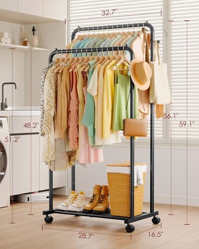 sakugi double rod clothes rack mesh shelf & shown in use