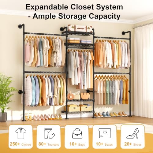 ulifhome m7 wall-mounted clothes rack, heavy-duty garment closet shown in use