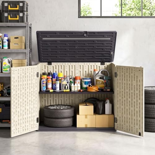 tangkula 20 cu.ft large outdoor storage cabinet w/adjustable, close-up detail