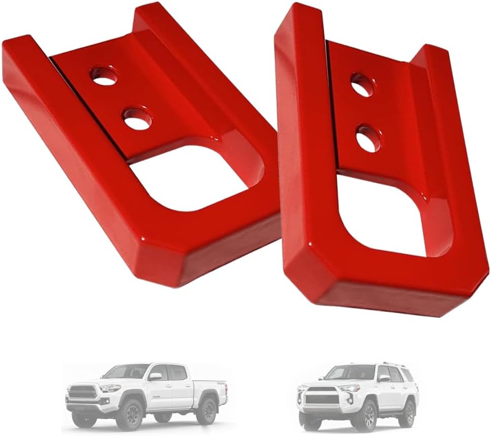 Front Tow Hooks, FIT 2024-2026 Toyota Tacoma, FIT 2025-2026 Toyota 4Runner, T6061 Aluminum Recovery Points, Red Finish, Bolt-On Mounting Pair
