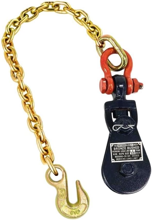 Mytee Products 2 Ton Snatch Block with Chain Flatbed Tow Truck Rollback Wrecker Car Carrier Cable