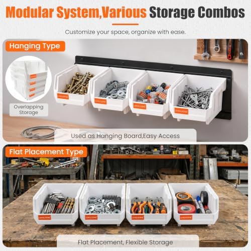 wall mounted storage bins, plastic hanging hardware organizer showing dimensions