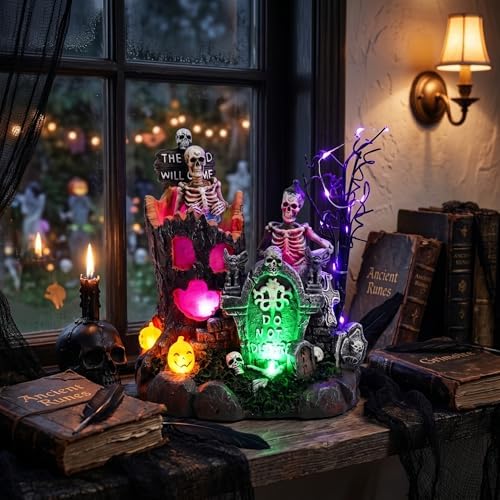 Valery Madelyn Halloween Decorations, Lighted Halloween Village with Music an...