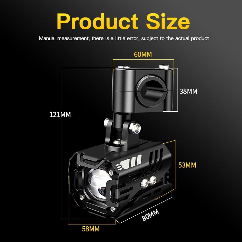 LED Motorcycle Auxiliary Lights Driving Fog Lights Universal Spotlights White/Amber High/Low Beam with 7 Modes, Compatible with Motorcycle SUV ATVs UTVs, 2PCS