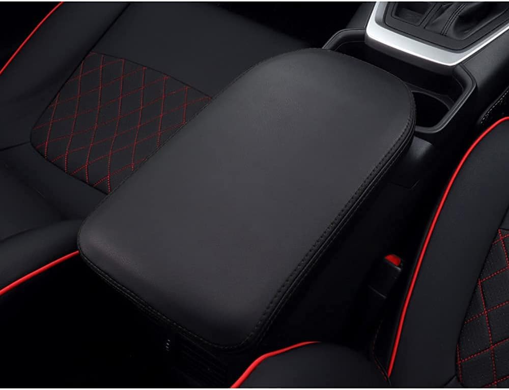 INTGET Center Console Armrest Cover for 2025 Toyota RAV4 Accessories 2024 2023 2022 2021 2020 2019 Leather Middle Console Lid Cover Pad Protector Elbow Arm Rest Covering Car(Black)