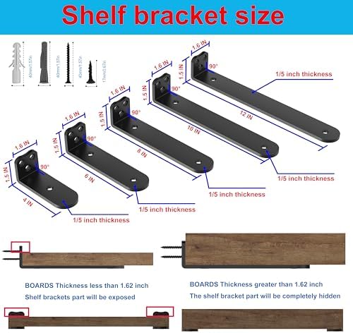 10inch black heavy duty floating shelf bracket 6, close-up detail