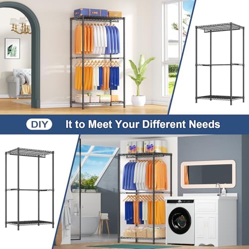 ulif e12 pro clothes rack，heavy duty freestanding garment showing dimensions