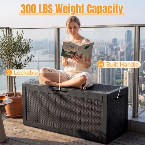 outdoor storage box, 160 gallon waterproof resin deck, package contents