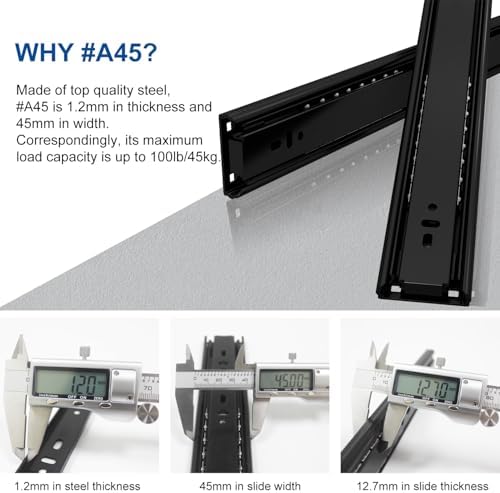 vadania #a45 16" chrome drawer slide, 3 folds, close-up detail