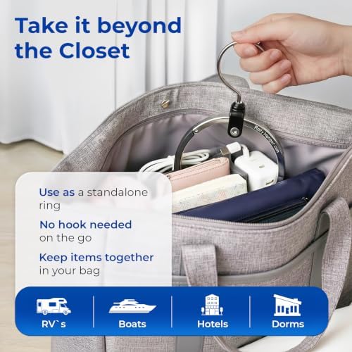rolly hanger® premium closet organizer, rotating aluminum ring on a desk or shelf