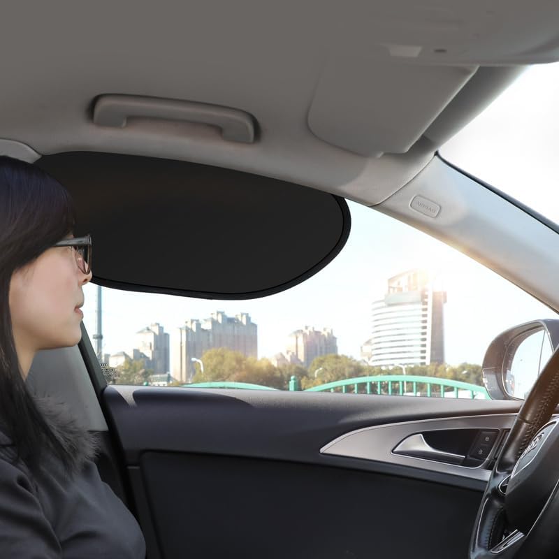2Pcs Adsorption Car Side Window Sunshade, Install Heat Reflective Sun Visor, Glare Block Cool Car Interior for Driver Side, Black