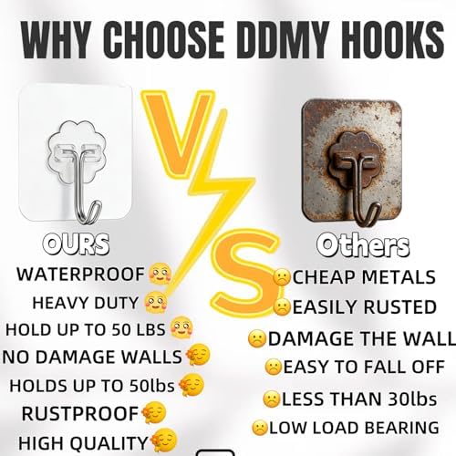 ddmy 100 pack heavy duty self adhesive hooks, side view