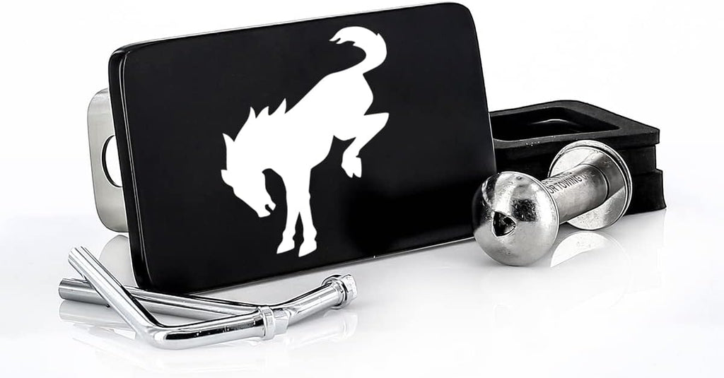 Ford Bronco Horse Logo Black Rectangular Trailer Tow Hitch Cover Plug (2" Inch Post)