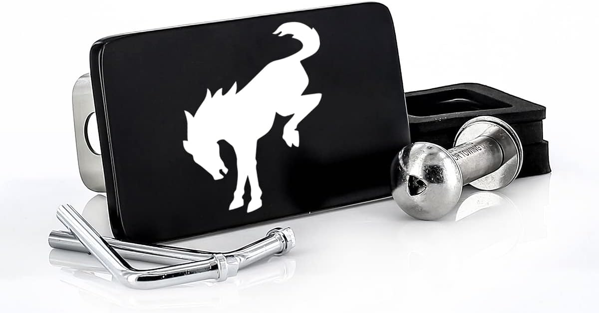 Ford Bronco Horse Logo Black Rectangular Trailer Tow Hitch Cover Plug (2" Inch Post)