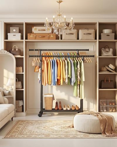sakugi double rods clothes rack - metal clothing, front angle view