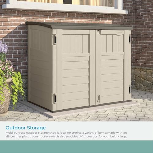 suncast 34 cu ft capacity horizontal outdoor storage, close-up detail