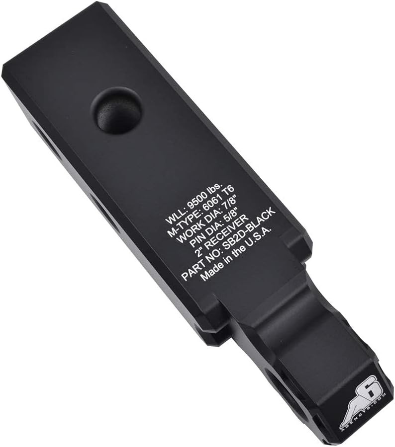 AGENCY 6 Recovery Shackle Block Assembly 2 in Double Hole - Recovery Hitch Receiver Block - Made in The America - Includes Hitch pin and D-Ring (Black)