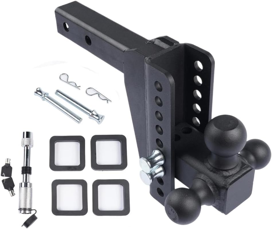Black Tri-Ball Trailer Hitch Fits 2 Inch Receiver 8 Inch Drop and Rise 18500 LBS