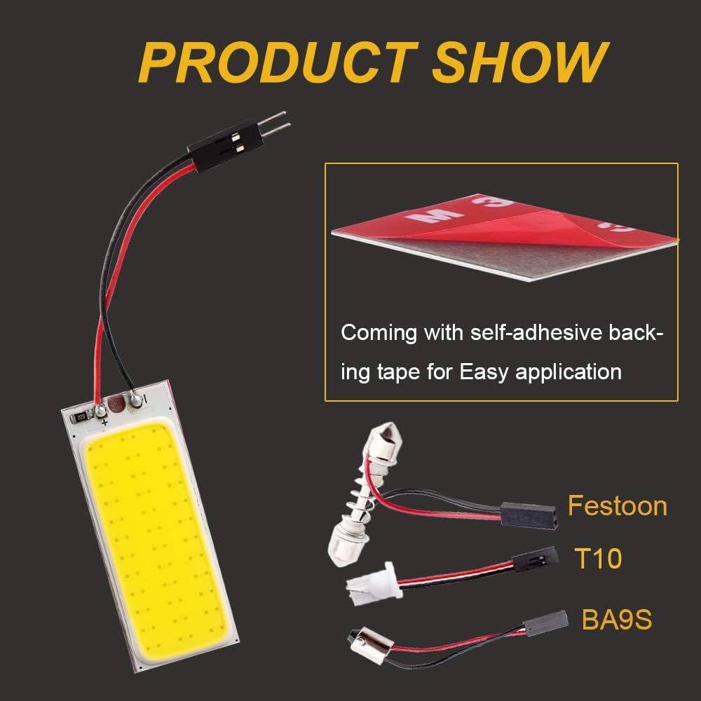 YM E-Bright Led Dome Light Auto Car Reading Led Panel Dome Light Interior with T10 BA9S Festoon Adapters COB 36SMD White (Pack of 4)