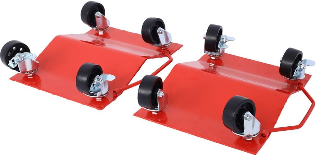 Car Wheel Dolly Set of 4, 6000 LBS Heavy Duty Vehicle Moving Cart with Brakes, Steel Tire Skates with 360° Swivel Casters, Anti-Slip Diamond Plate for Garage Shop Car Truck ATV Moving,Red