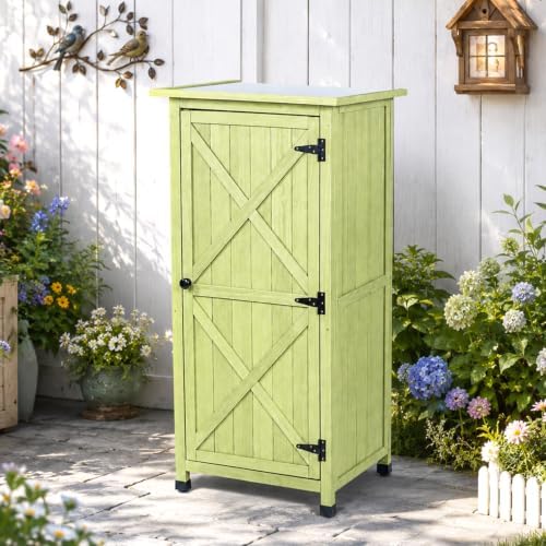 wooden outdoor storage cabinet, vertical garden tool shed, view 9