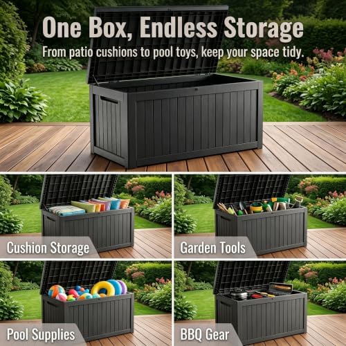 201 gallon large resin outdoor storage box, waterproof, side view