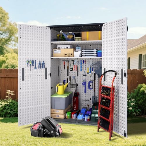 greesum 50 cuft outdoor storage cabinet with 2 on a desk or shelf