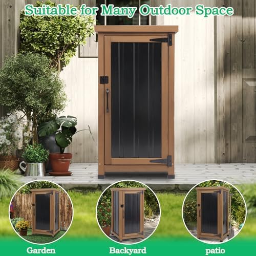 small outdoor storage cabinet weatherproof, wood garden potting on a desk or shelf