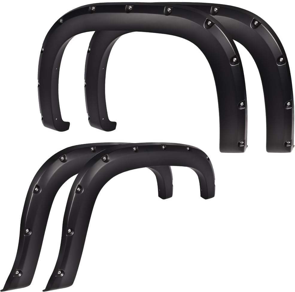 4pcs CNNELL Fender Flares Compatible With 2007-2013 GMC Sierra 1500 All Beds Smooth Black Pocket Rivet Style Paintable Wheel Flares Set