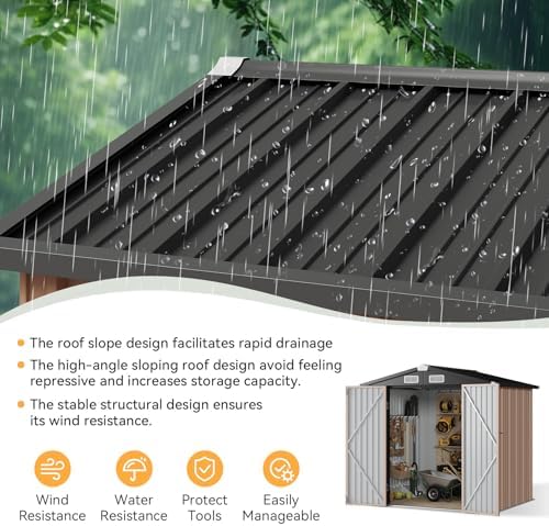 aoxun 6x4 ft outdoor storage shed, brown showing dimensions