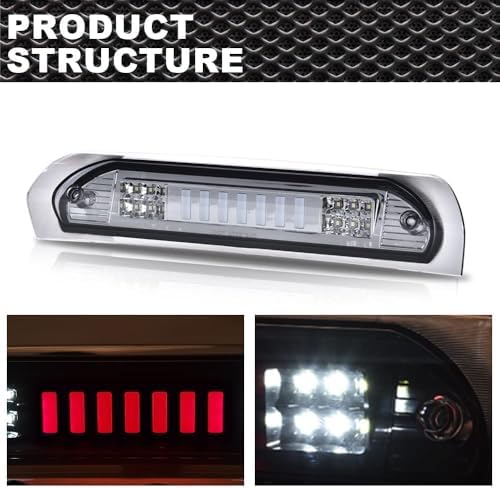 CNNELL 3rd Brake Lights Assembly Compatible with Dodge Ram 1500 2002 2003 2004 2005 2006 2007 2008, Ram 2500 3500 2003-2009 3RD Third Brake Light/Cargo Lamp(Type I Smoky lens Clear Bottoms)