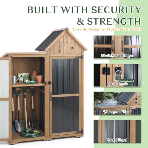 outdoor storage cabinet weatherproof with 3 adjustable shelves, close-up detail